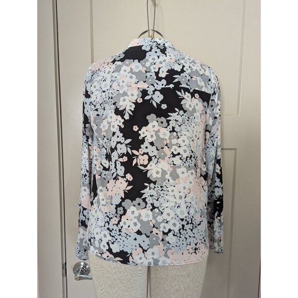 Floral Print Ruffle Front Chiffon Blouse With Mock Neck-lp - Picture 4 of 15